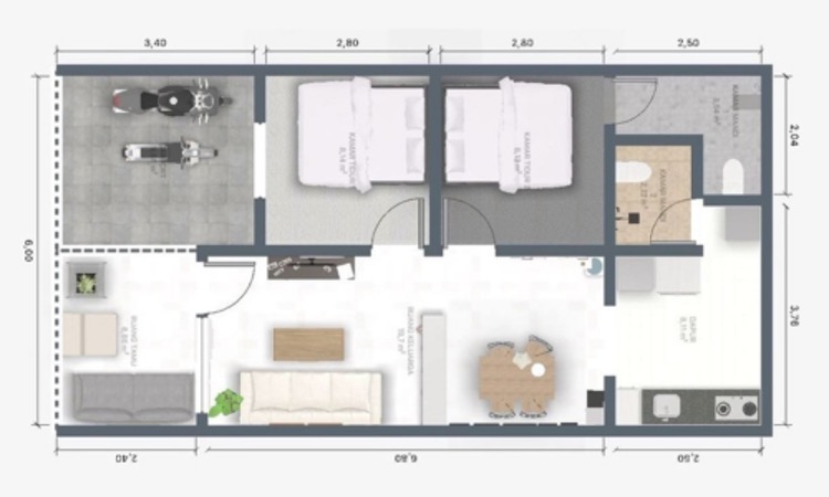 Desain Hunian 6x12 1 Lantai